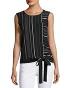 Sleeveless Pencil-stripe Tie-waist Top