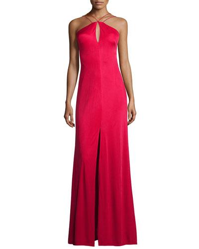 Sleeveless Halter Keyhole Gown