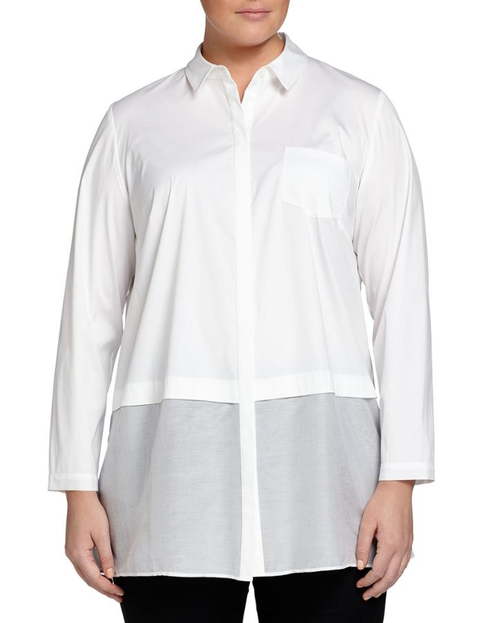 Lafayette 148 New York Plus Neptune Sheer-hem Blouse, White, Women's,