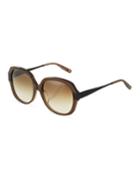 Bottega Veneta Oversized Square Plastic/leather Combo Sunglasses, Brown/black, Women's,