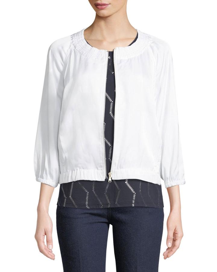 Satin Balloon-sleeve Bomber Jacket
