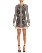 Long-sleeve Plaid Dress W/3d Appliques