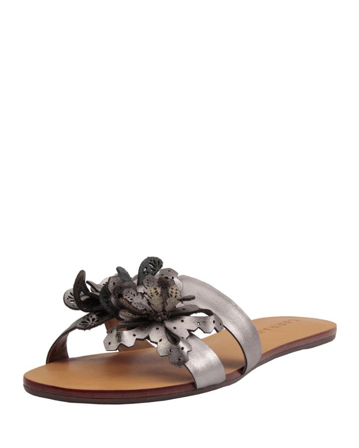 Rosie Flat Cutout Slide Sandals, Pewter