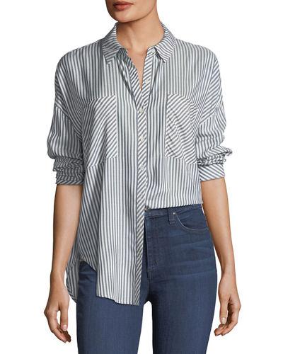 Oversized Striped Button-down Top