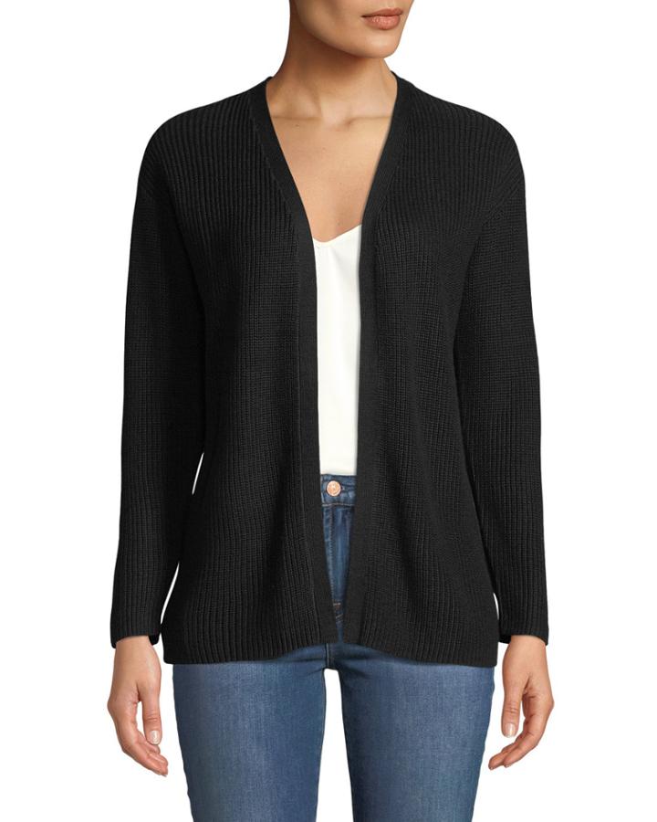 Laced-up Back Ribbed Open-front Cardigan
