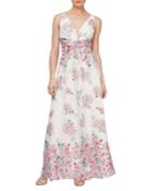 V-neck Surplice Ballgown With Floral Chiffon Burnout