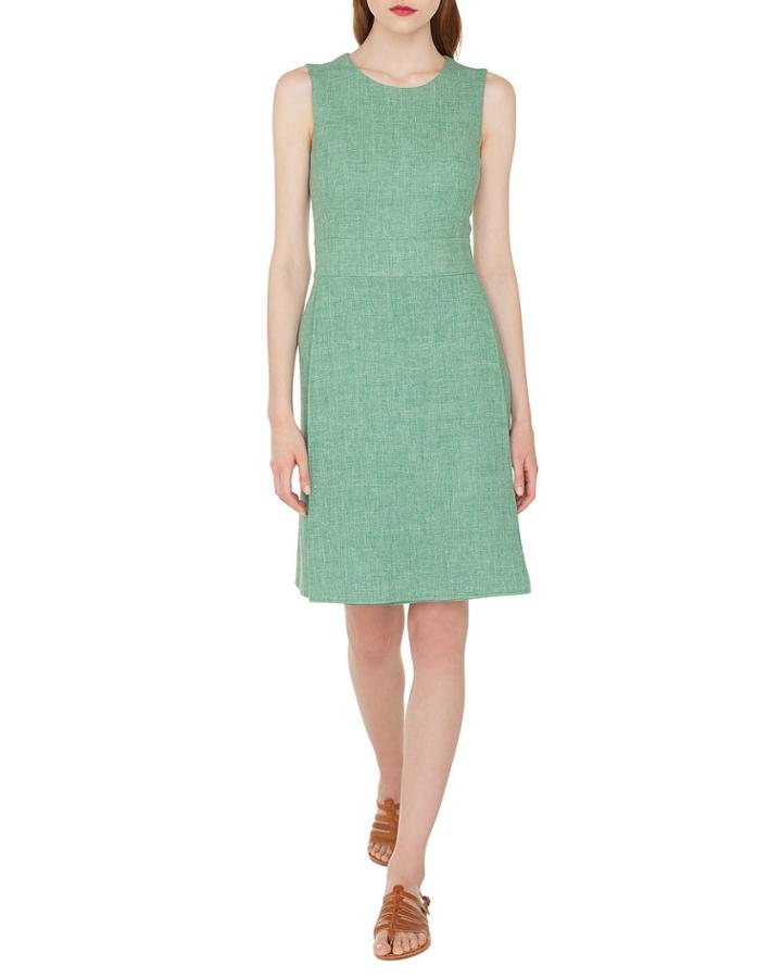 Sleeveless Round-neck A-line Double-face Linen-wool Dress