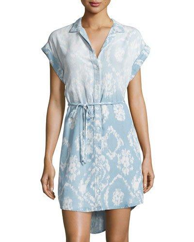 Printed Button-front Shirtdress,