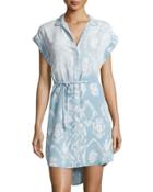 Printed Button-front Shirtdress,