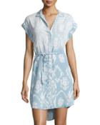 Printed Button-front Shirtdress,