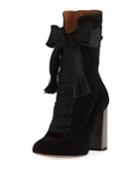 Suede Chunky Lace-up Booties, Black