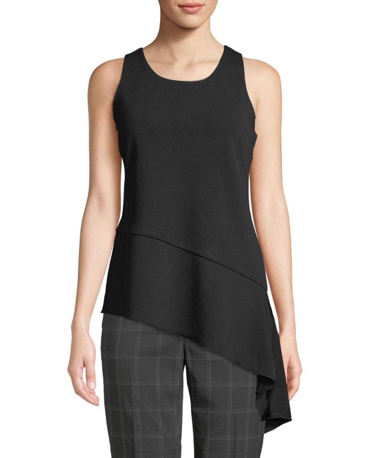Asymmetric Ruffle-hem Sleeveless Knit Top
