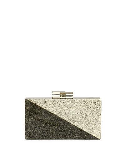 Diagonal Two-tone Glitter Clutch Bag