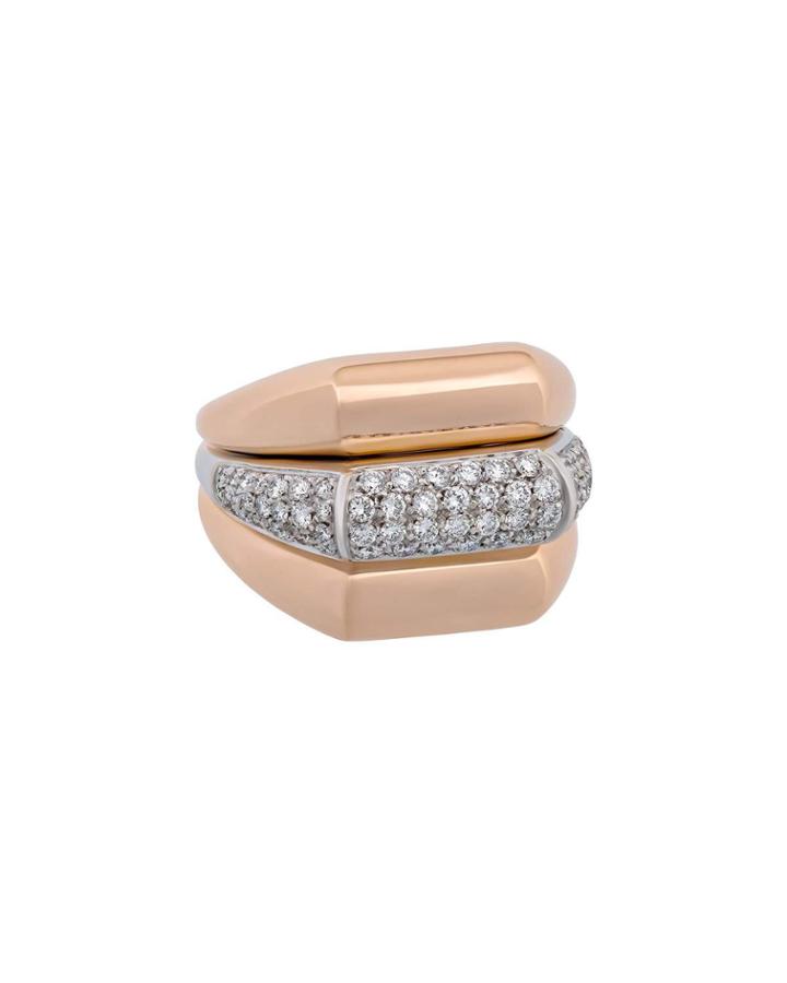 18k Rose Gold Stacked & Diamond Pave Ring,