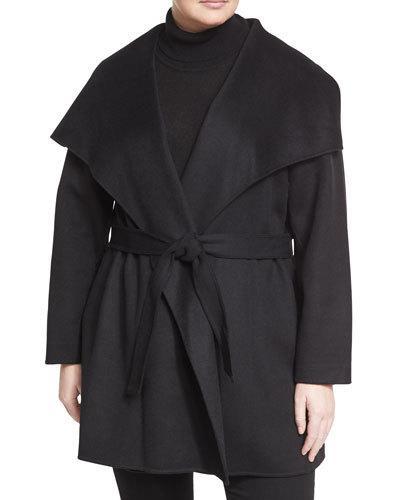 Handmade Wool-blend Belted Coat, Black,