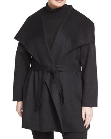 Handmade Wool-blend Belted Coat, Black,