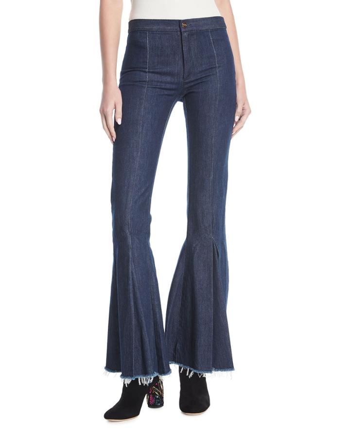 Dreamer Mid-rise Pleated Flared Denim Pants