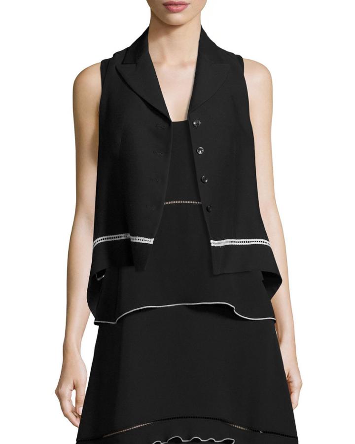 Cropped Vest With Contrast Lace Trim, Black