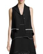 Cropped Vest With Contrast Lace Trim, Black