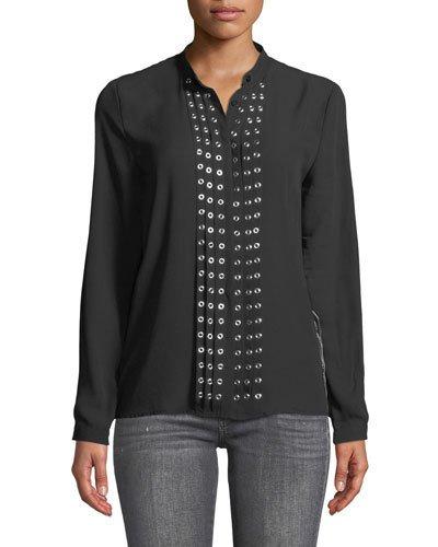 Grommet Pleated Blouse