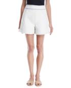 Embroidered Cotton Tailored Shorts W/ Frayed Hem