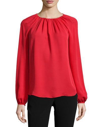 Marnie Long-sleeve Silk Blouse, Poppy