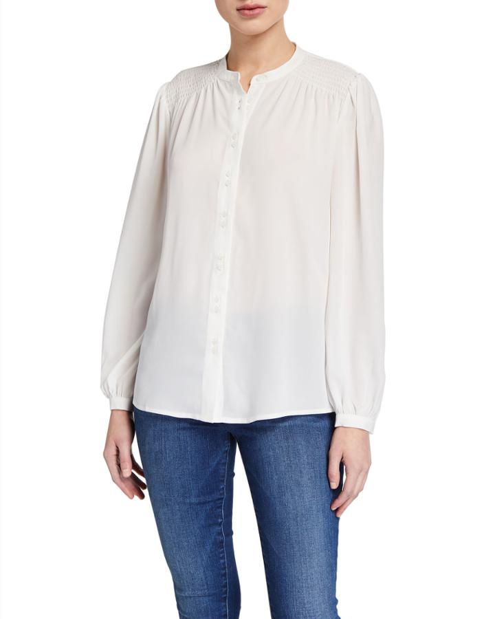 Smocked Long-sleeve Blouse