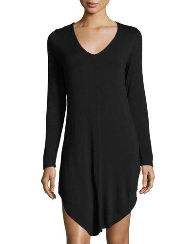 V-neck Long-sleeve Jersey Dress, Black