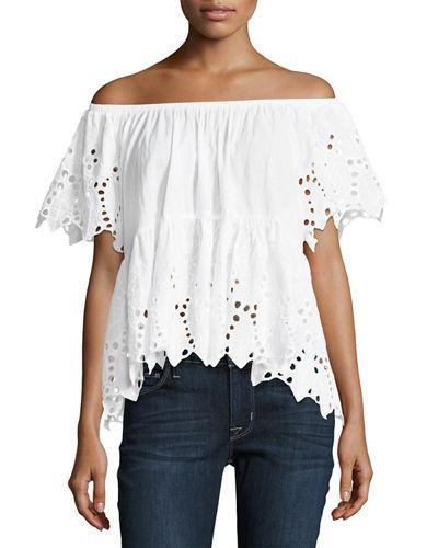 Mika Off-the-shoulder Eyelet Top