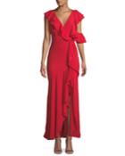 Vionna V-neck Sleeveless Draped Ruffled Evening Gown