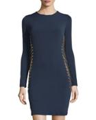 Long Sleeve Boat Neck Jersey Dress, Nightlife/gold