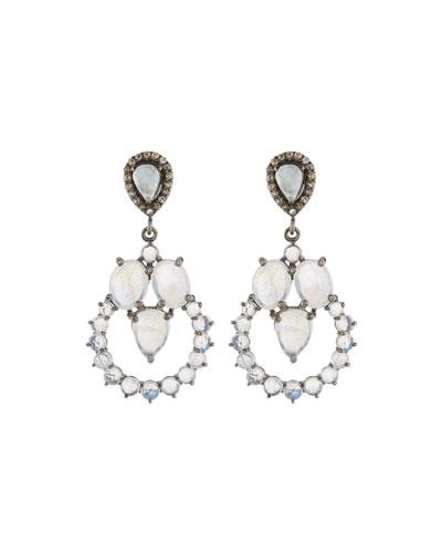 Diamond & Moonstone Double Teardrop Earrings