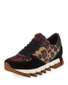 Leopard-print Mixed Leather