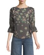 3/4 Sleeve Ruffled Floral Blouse