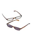Rectangular Plastic Reading Glasses, Brown Pattern