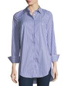 Striped Poplin Button-front Blouse