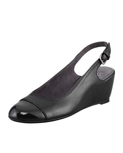 Tipin Cap-toe Slingback Wedge, Black