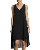 Sleeveless Georgette A-line Dress, Black