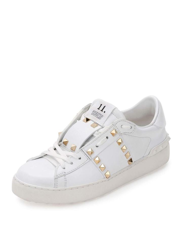 Rockstud Untitled Leather Sneakers, White