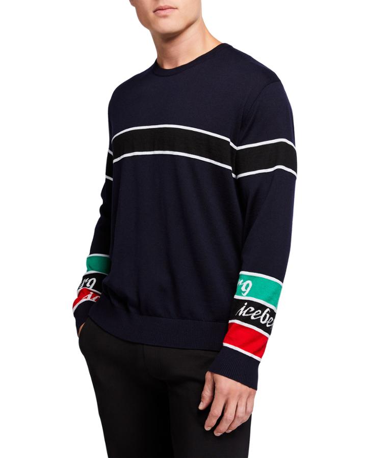 Men's Mickey Mouse Striped Crewneck