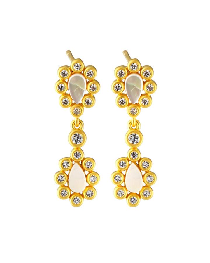 Double Mother-of-pearl Cluster Drop Earrings