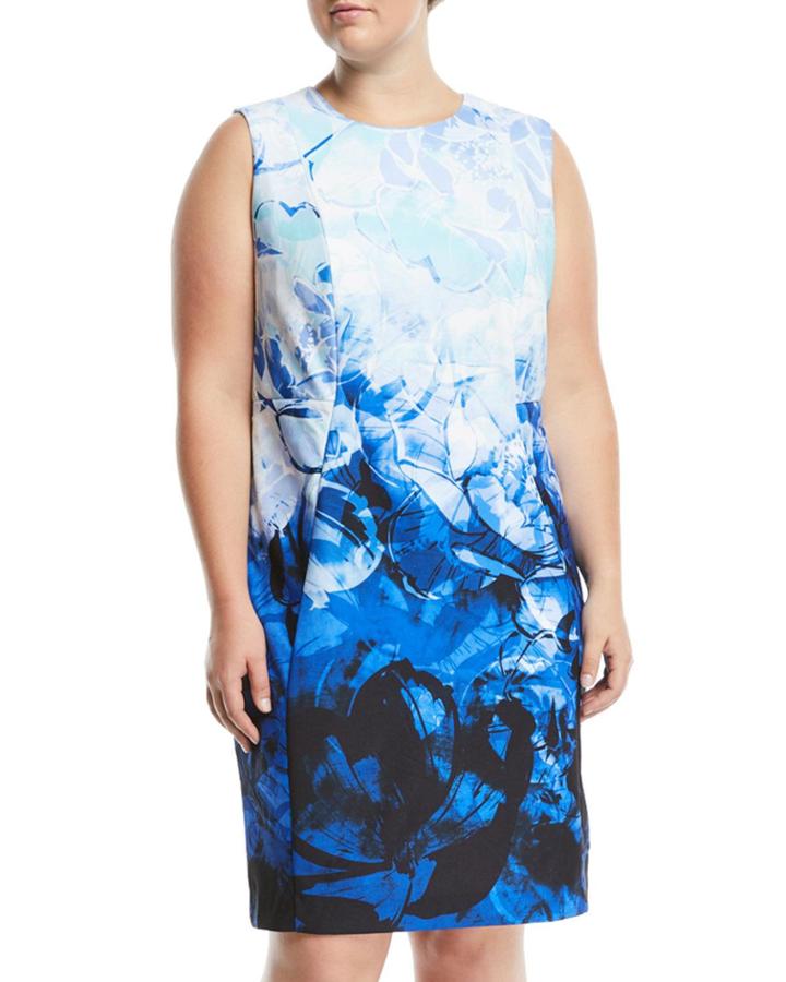 Ombre Floral Print Sheath Dress,