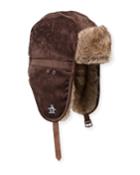 Penguin Corduroy Faux-fur Trapper Hat, Chocolate, Men's,