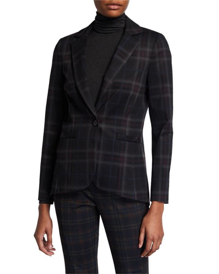 Ponte Plaid High-low Blazer
