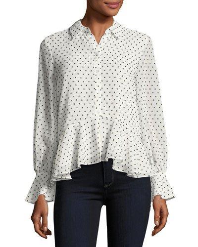 Chiffon Peplum Button-down Top