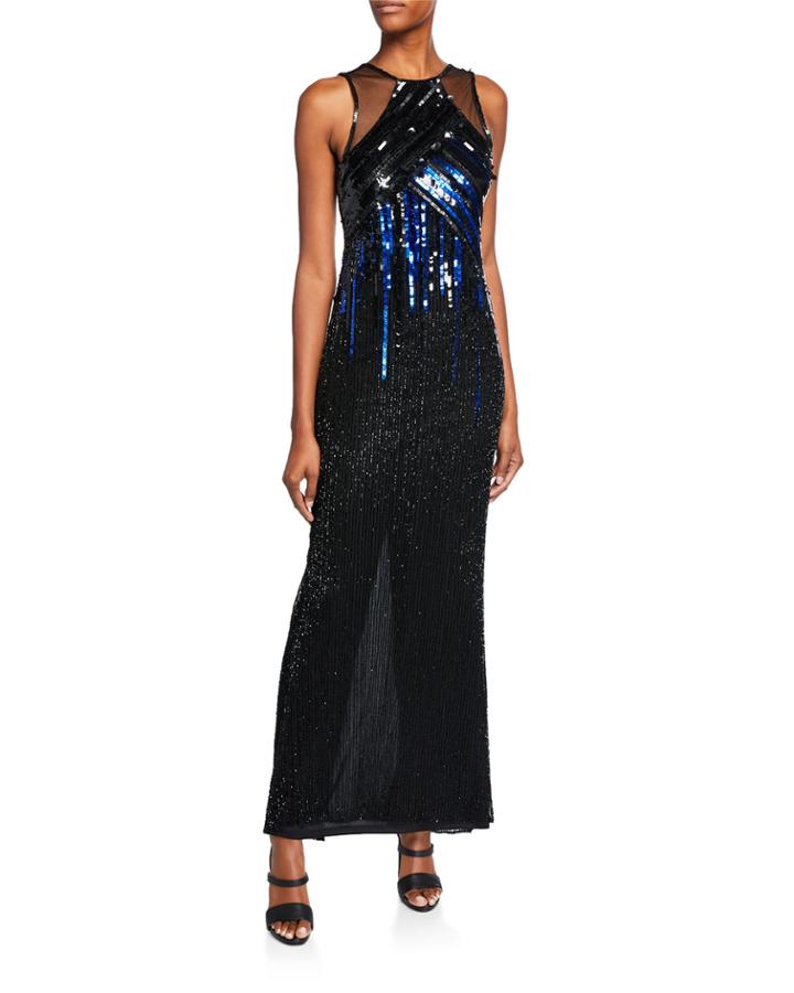 Mona Sequin Sleeveless Column Gown