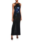 Mona Sequin Sleeveless Column Gown