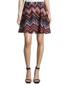 Printed Chevron Flare Skirt, Ivory/red