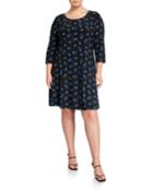 Plus Size Printed Long-sleeve Trapeze Dress