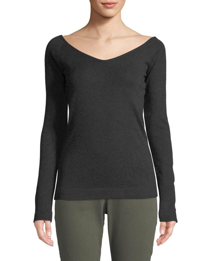 Ribbed V-neck Cashmere-blend Top